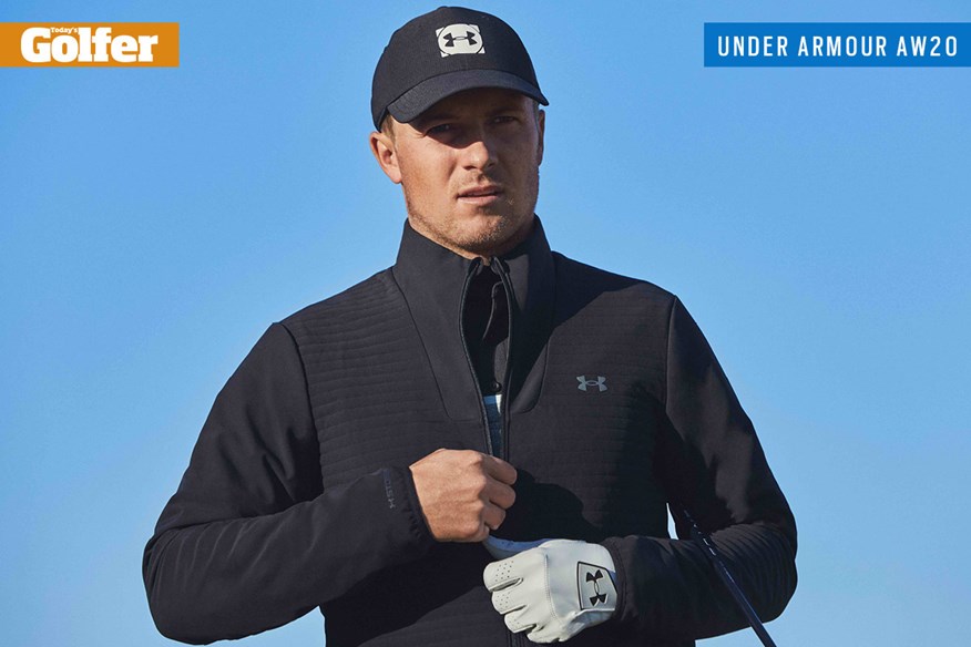 Jordan Spieth in the new Under Armour Storm Stinger jacket.