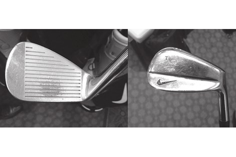The wear mark on an iron played by Tiger Woods