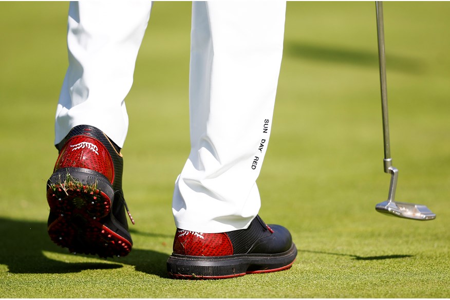 Tiger was first spotted in Sun Day Red golf shoes ahead of his Genesis Invitational return.