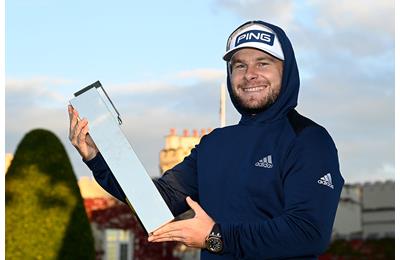 Tyrrell Hatton with the BMW PGA Championship trophy.