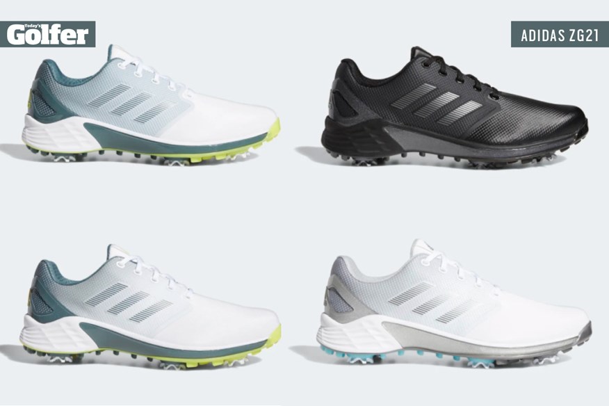 Collin Morikawa wears adidas ZG21 golf shoes.