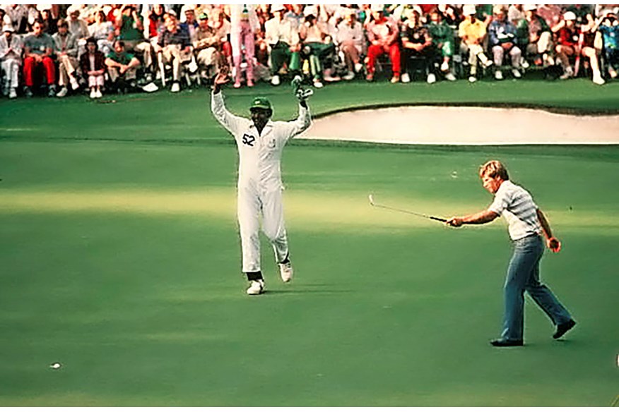 Ben Crenshaw holes a putt at the 1984 Masters.