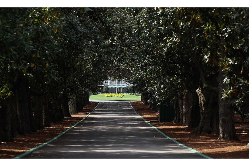 The famous view down Magnolia Lane towards the Augusta National Clubhouse.