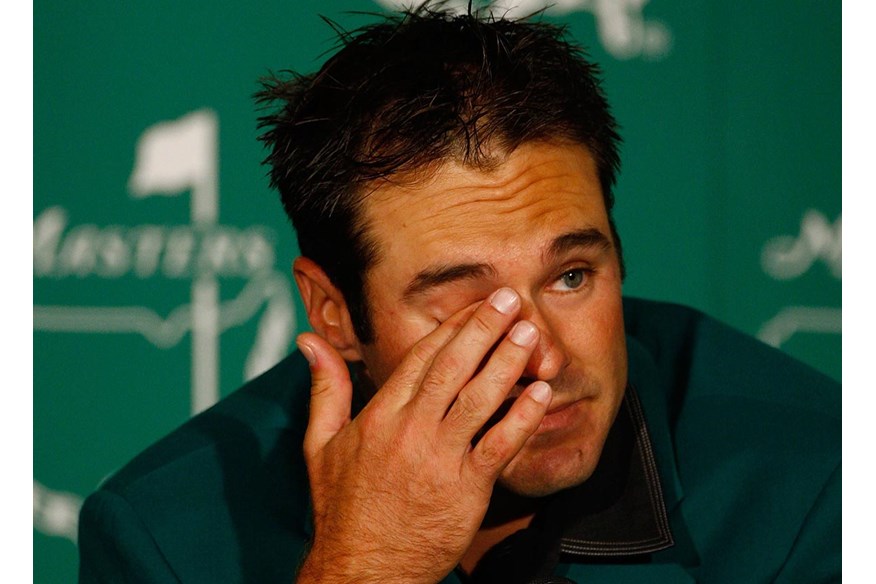 2008 Masters champion Trevor Immelman gets emotional during his winner's press conference at Augusta National in 2008.