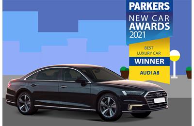 Audi A8 wins Best Luxury Car in the Parkers New Car Awards 2021.