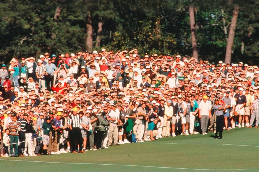 Even before winning his first Major, Tiger Woods was drawing huge golf galleries.