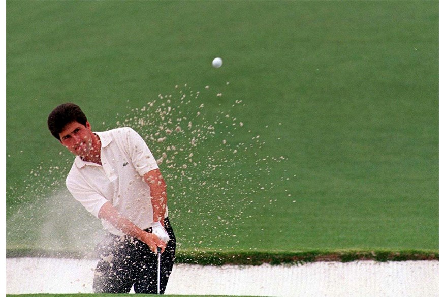 Olazabal escapes the sand at the 1994 Masters.