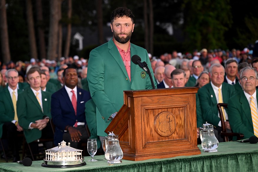 Jon Rahm makes his winner's speech at the 2023 Masters.