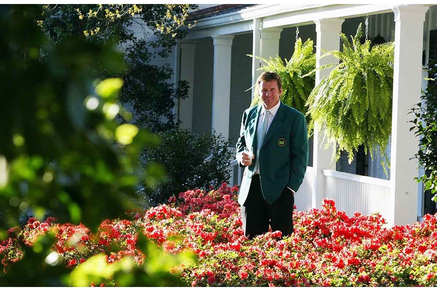 Sir Nick Faldo in one of his Green Jackets at Augusta's iconic clubhouse.