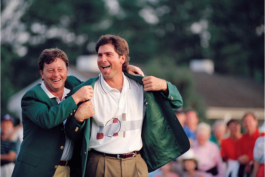 Couples receives his Green Jacket for winning the Masters