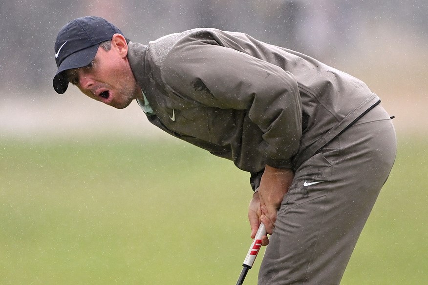 Rory McIlroy in waterproofs on day 4 of The Open 2023.