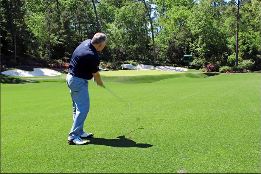 Nick Wright playing Augusta National's 13th hole.