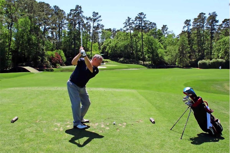 Nick Wright playing Augusta National's 12th hole.