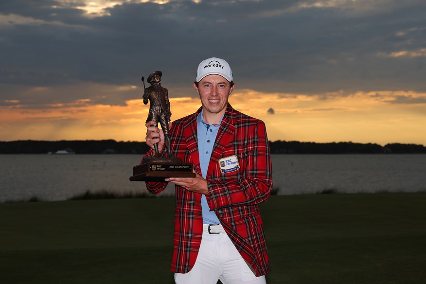 Matt Fitzpatrick with the RBC Heritage trophy after his PGA Tour win at Hilton Head.