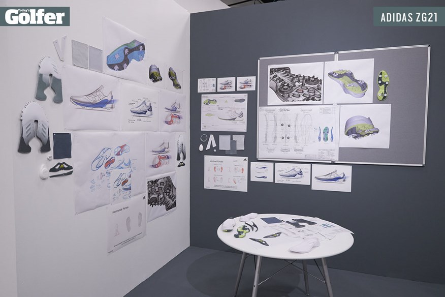 Sketches from the two-year process that created the adidas ZG21 golf shoes.