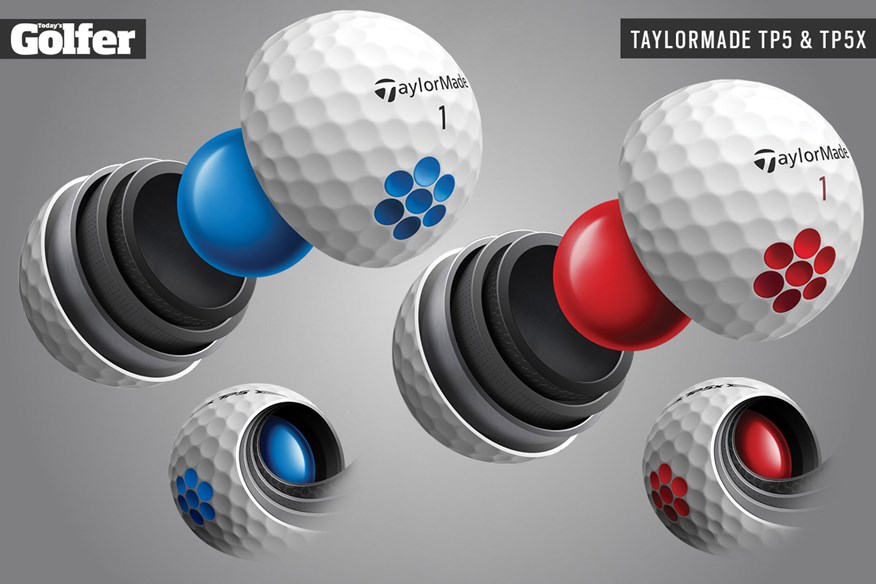 The layers of the TaylorMade TP5 and TP5x golf balls for 2021.