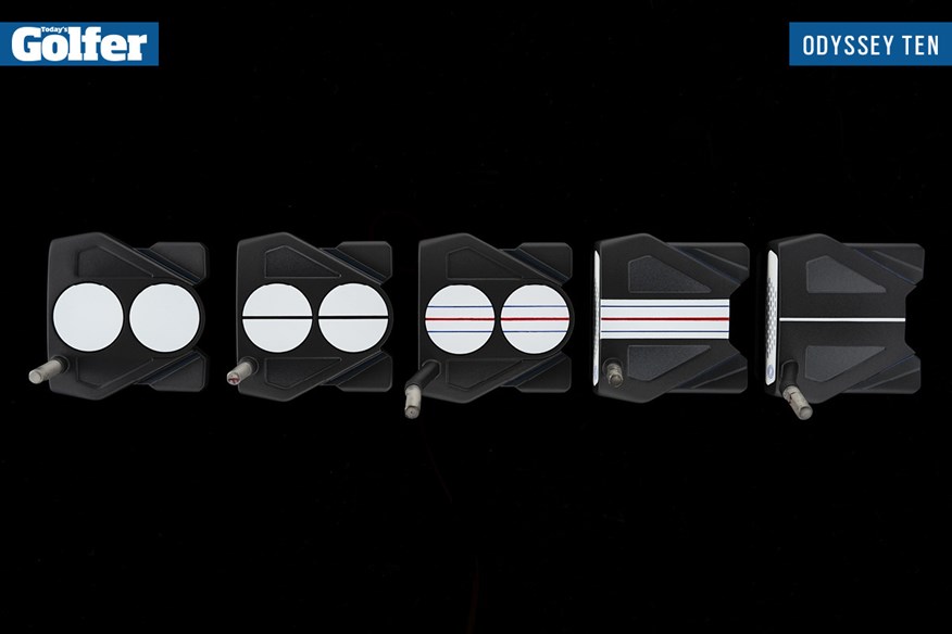 The five Odyssey Ten putter head options.