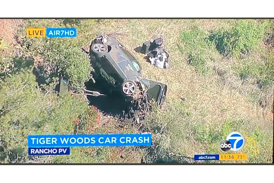 The wreckage of Tiger Woods' car after the crash in Los Angeles.