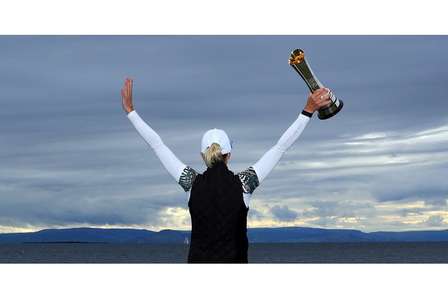 Sophia Popov celebrates winning the AIG Women's Open at Royal Troon.