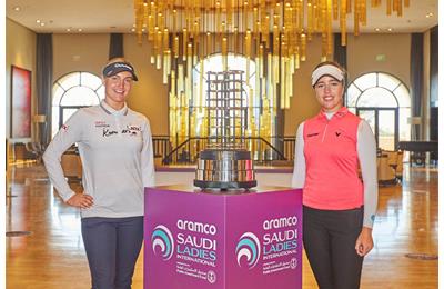 Charley Hull and Georgia Hall in Saudi Arabia.