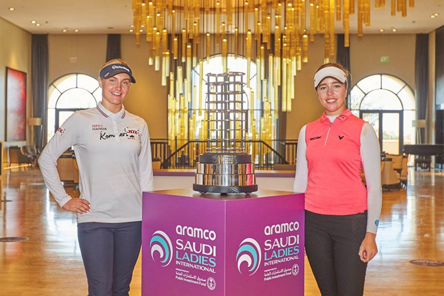 Charley Hull and Georgia Hall in Saudi Arabia.