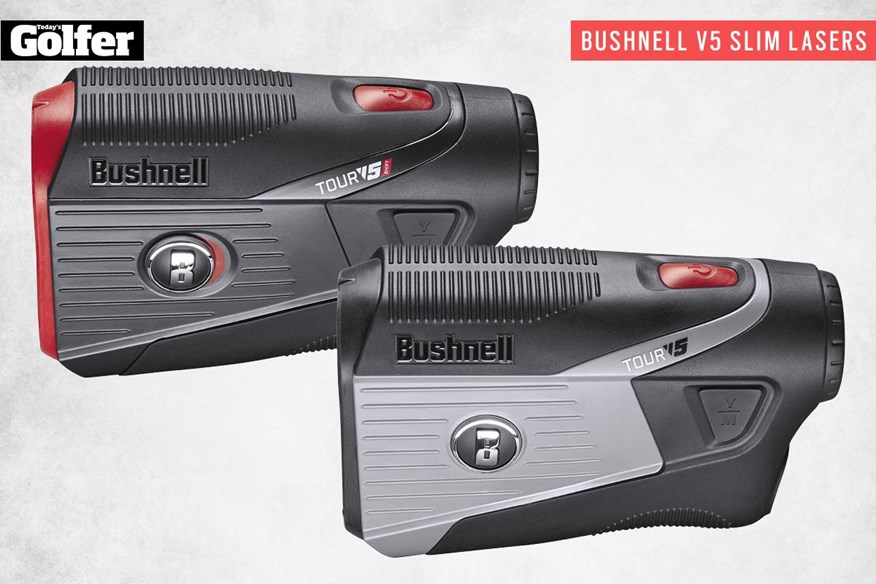 The Bushnell Golf V5 Tour Slim Edition and V5 Shift Slim Edition laser rangefinders.