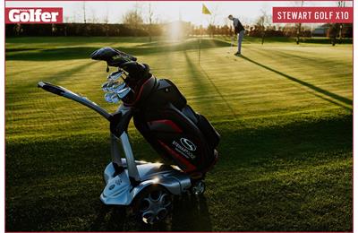 The new Stewart Golf X10 electric golf trolley, available in Remote and Follow models.