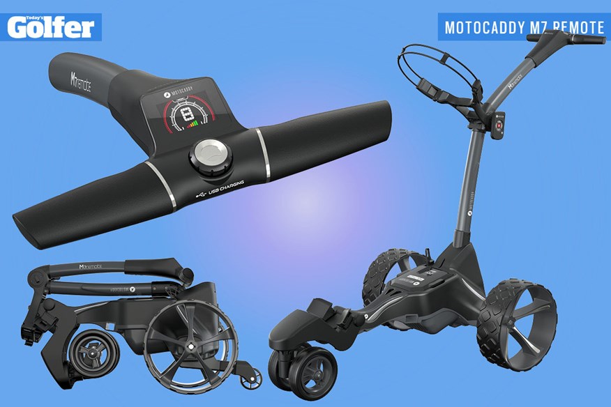 Motocaddy M7 Remote electric golf trolley.