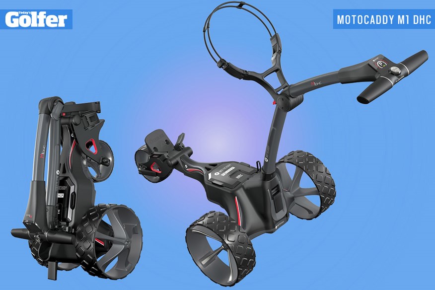 Motocaddy M1 electric golf trolley.