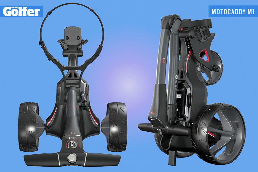 Motocaddy M1 electric golf trolley.