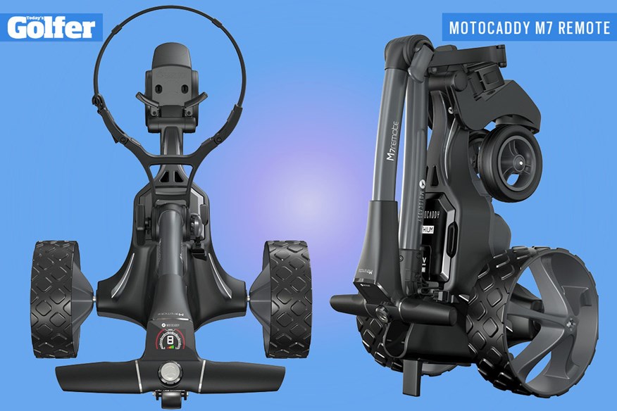 Motocaddy M7 Remote electric golf trolley.