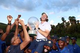 Tommy Fleetwood celebrates his Nedbank Golf Challenge win.