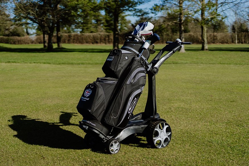 The Stewart Golf Q Remote is the world's most compact remote electric golf trolley.