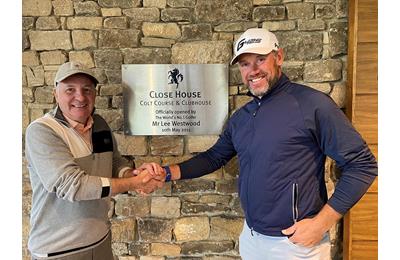 Sir Graham Wylie and Lee Westwood celebrate Close House's 10th anniversary.