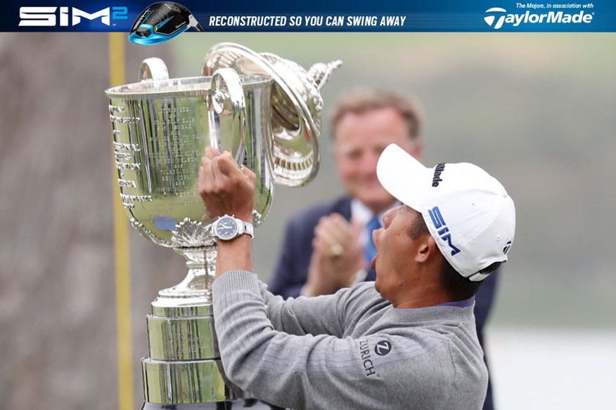 Collin Morikawa dropped the Wanamaker Trophy's lid as he lifted it at TPC Harding Park.