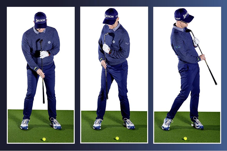 Mark Crossfield demonstrates how to establish your lines, turn together, rotate and extend when playing golf pitch shots.