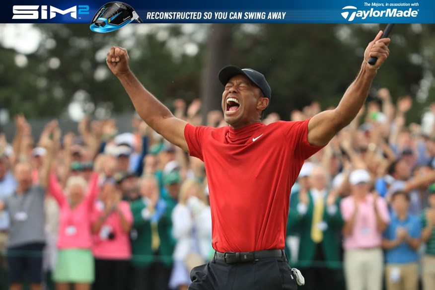 Tiger Woods celebrates winning the 2019 Masters at Augusta National Golf Club.