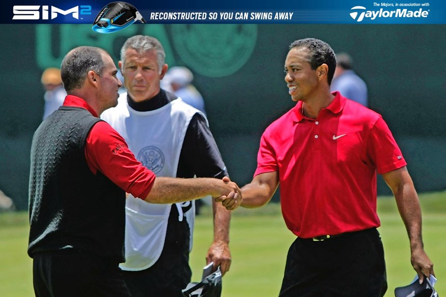 Tiger Woods and Rocco Mediate shake hands after their incredible play-off at the 2008 US Open.