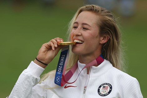 Nelly Korda won Olympic Golf gold for USA at Tokyo 2020. Nelly Korda won Olympic Golf gold for USA at Tokyo 2020.