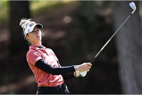 Nelly Korda hitting her TaylorMade P7MC irons