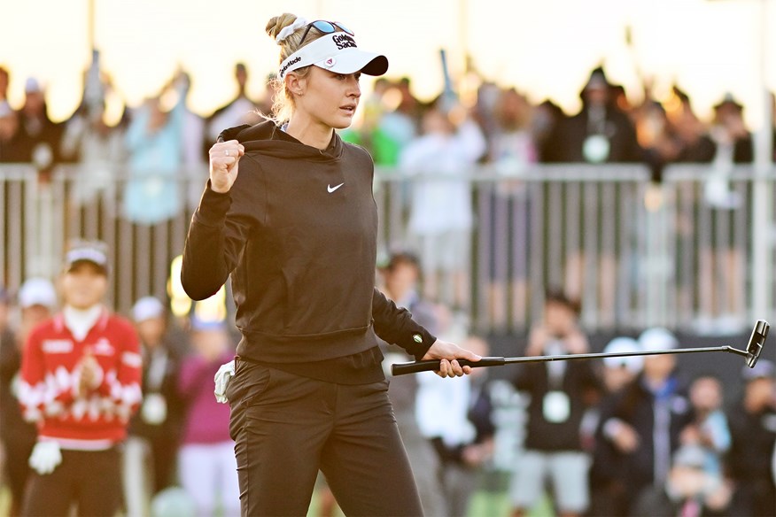 Nelly Korda celebrating the first victory of her winning streak 