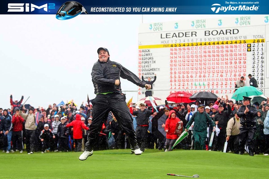 Shane Lowry celebrates winning the Irish Open.