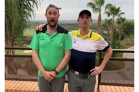 Bad Golf's Alex Horne and John Robins at Amendoeira. Bad Golf's Alex Horne and John Robins at Amendoeira.