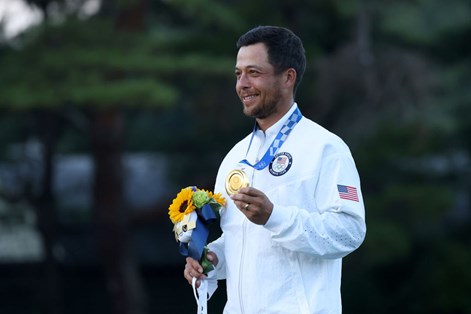 Xander Schauffele with his gold-medal at the Tokyo Olympic Games Xander Schauffele with his gold-medal at the Tokyo Olympic Games