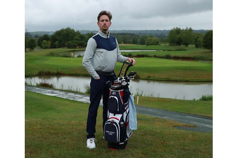 Bad Golf's John Robins with his Cobra golf bag. Bad Golf's John Robins with his Cobra golf bag.