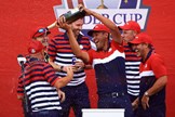 Tony Finau celebrating Team USA's Ryder Cup victory