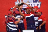 Tony Finau celebrating Team USA's Ryder Cup victory