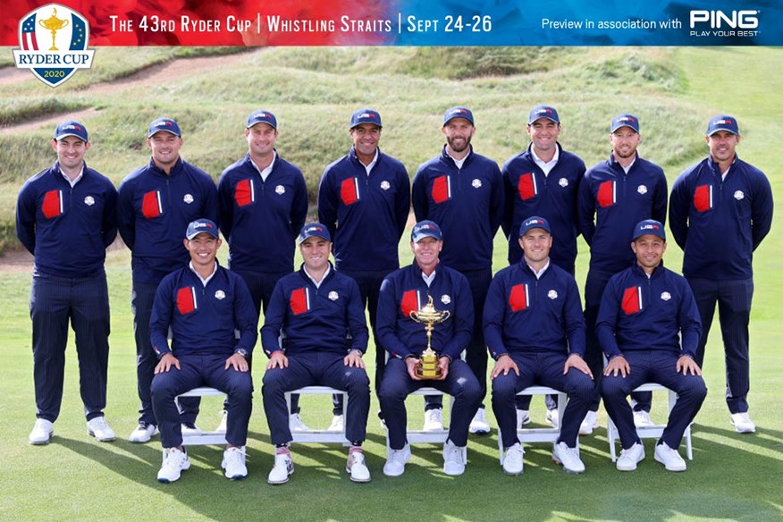 Steve Stricker with his Team USA players ahead of the 2020 Ryder Cup at Whistling Straits.