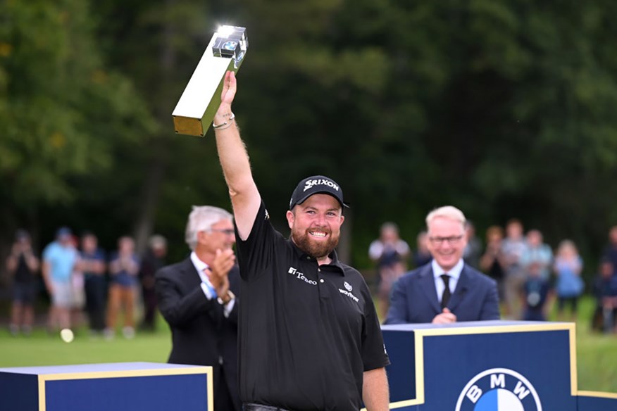 Shane Lowry lifts the trophy after  winning the BMW PGA Championship.