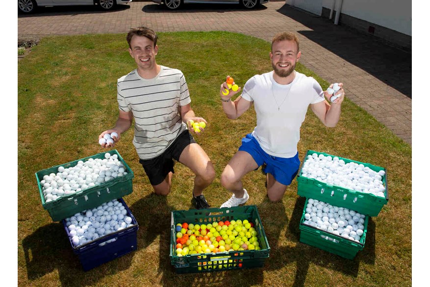 Campbell Mathieson and Andrew Bogle recycle golf balls and sell them for charity.